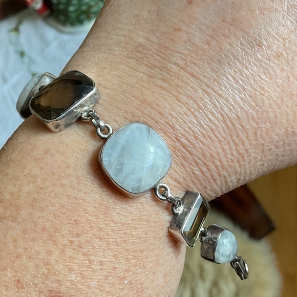 Sterling Silver 925 Smoke Topaz/Moon Stone/Citrine beautiful bracelet - Picture 2 of 11